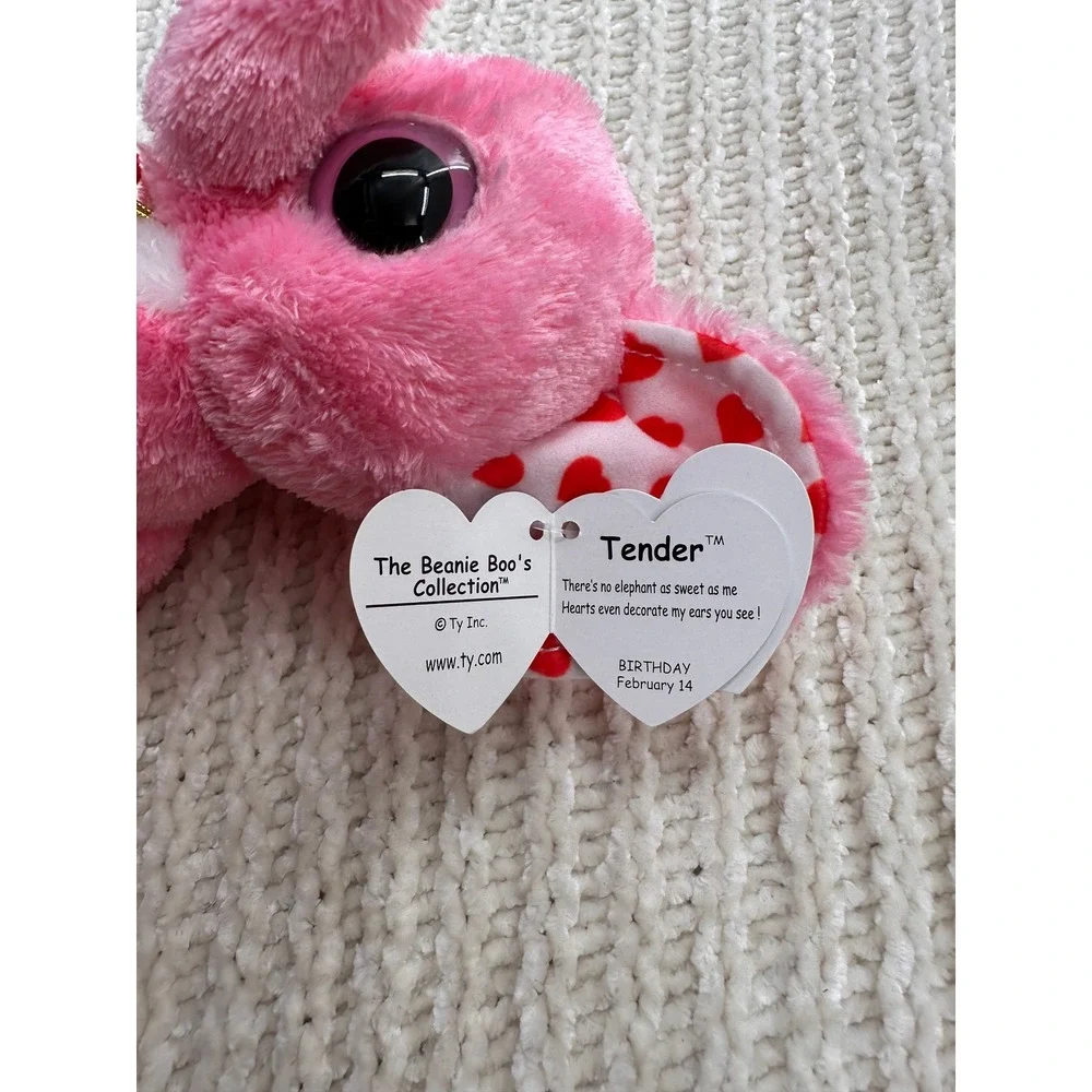 Ty Beanie Boos Tender Elephant Plush Pink Heart Ears 6 inch Stuffed Animal‎ Toy